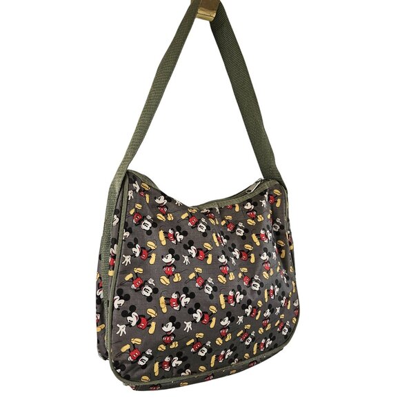 Disney Mickey Mouse Womens Shoulder Bag Green Canvas Strap Zip Closure - Picture 3 of 8
